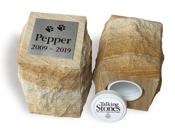 outdoor pet urn rock face sandstone